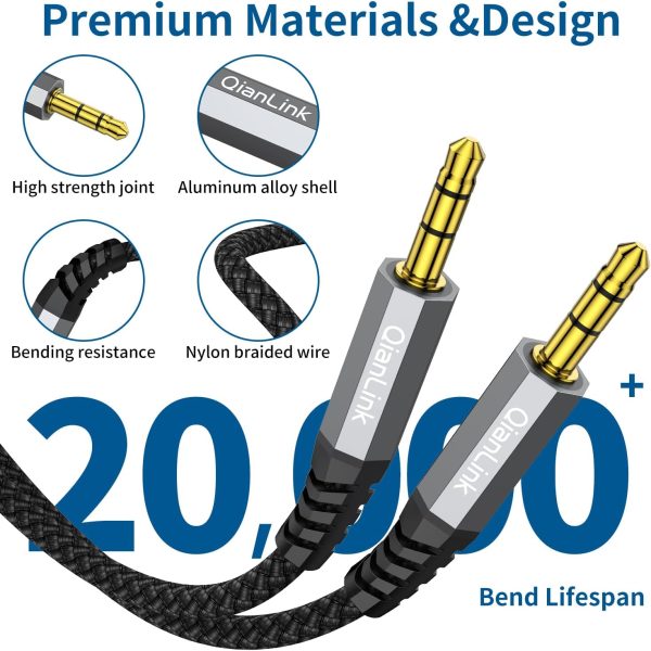 2 Pack AUX Cable, (6.6ft/2m, Hi-Fi Sound) 3.5mm TRS Auxiliary Audio Cable Nylon Braided Cord Compatible with Car,Home Stereos,Speaker,iPod iPad,Headphones,Sony,Echo Dot,Beats (Grey) - Image 3