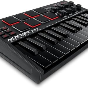 AKAI Professional MPK Mini MK3 - 25 Key USB MIDI Keyboard Controller With 8 Backlit Drum Pads, 8 Knobs and Music Production Software included, Black