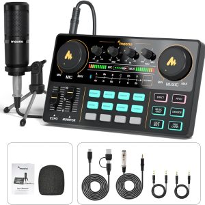 MAONO Podcast Equipment Bundle Audio mixer All-in-One Podcast Production Studio with 3.5mm Microphone for Live Streaming, Podcast Recording, PC, Smartphone, DJ MaonoCaster Lite (AU-AM200-S1)