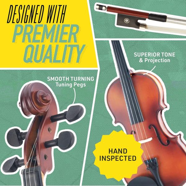 Mendini By Cecilio Violin For Beginners, Kids & Adults - Beginner Kit For Student w/Hard Case, Rosin, Bow - Starter Violins, Wooden Stringed Musical Instruments - Image 3