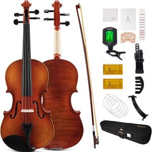 PHOENIX Violin 4/4 Full Size Kit, Violin Fiddle Set for Beginner Adults Student with Rosewood Bow, Extra Strings & Bridge, 2 Rosins, Tuner, Case, Mute, Fingerboard Stickers, Shoulder Rest (Full)