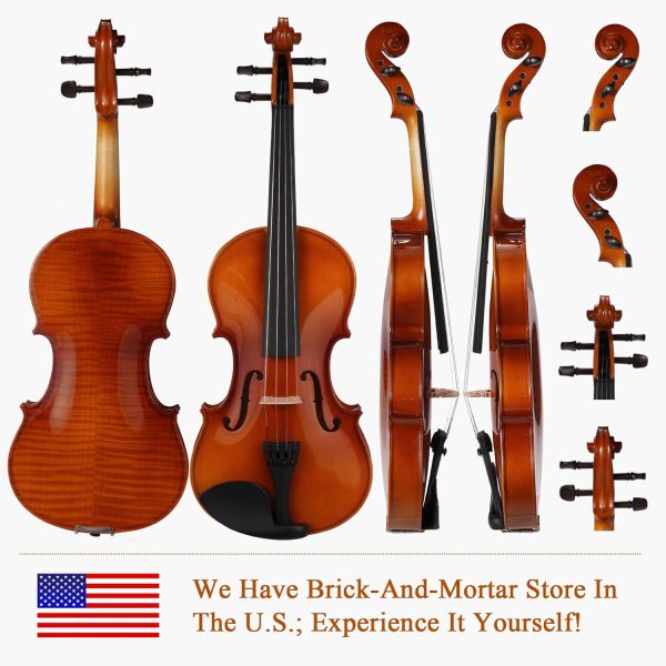 PHOENIX Violin 4/4 Full Size Kit, Violin Fiddle Set for Beginner Adults Student with Rosewood Bow, Extra Strings & Bridge, 2 Rosins, Tuner, Case, Mute, Fingerboard Stickers, Shoulder Rest (Full) - Image 2