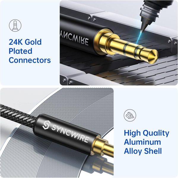 Syncwire 3.5mm Nylon Braided Aux Cable (3.3ft/1m,Hi-Fi Sound), Audio Auxiliary Input Adapter Male to Male Cord for Headphones, Car, Home Stereos, Speaker, iPhone, iPad, iPod, Echo & More – Black - Image 3